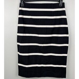 Banana Republic Skirt Pencil Womens 8 Black Off White Stripe denim fabric slit